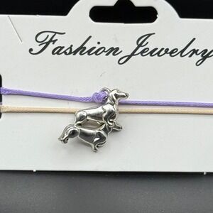 Fashion Jewelry Dachshund Dog Charm Adjustable Cord Bracelet Purple Tan Set of 2